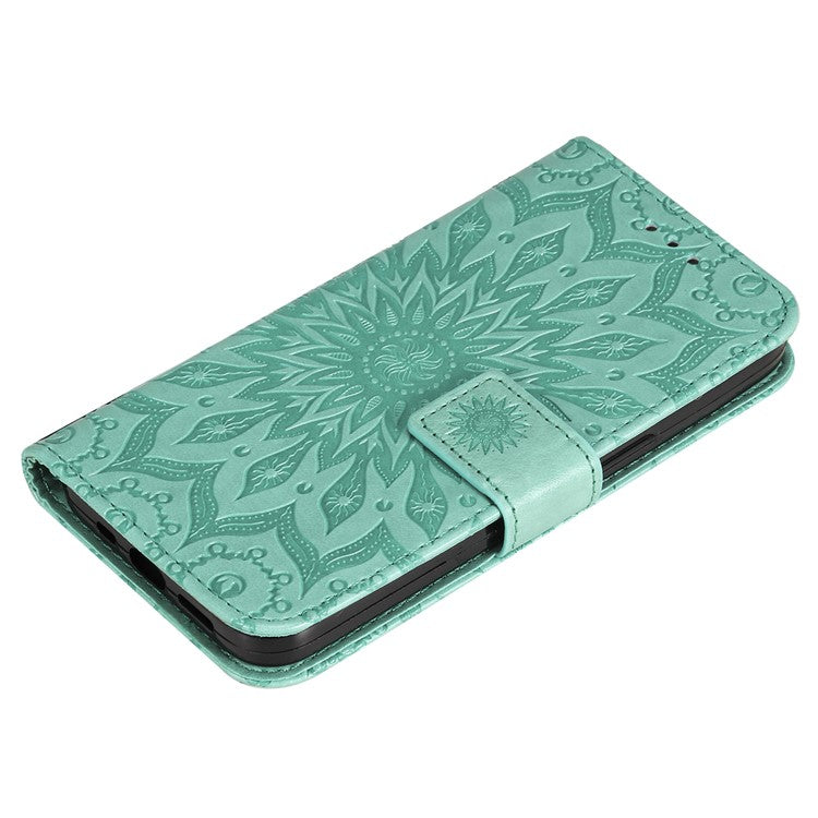 KT Imprinting Flower Series-1 For Oppo Reno12 Pro 5G (Global) / (China) Case Leather Wallet Drop-proof Phone Cover - Green