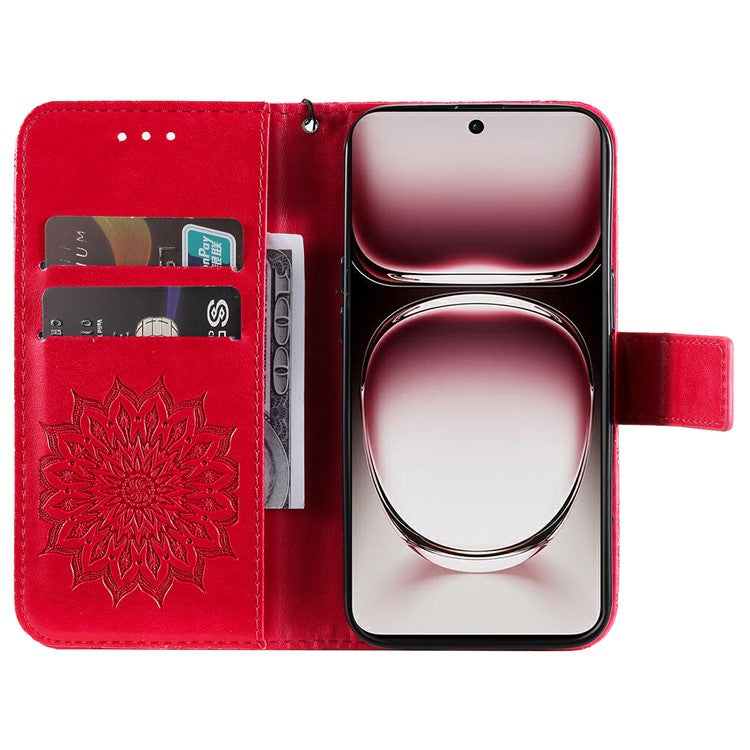 KT Imprinting Flower Series-1 For Oppo Reno12 Pro 5G (Global) / (China) Case Leather Wallet Drop-proof Phone Cover - Red