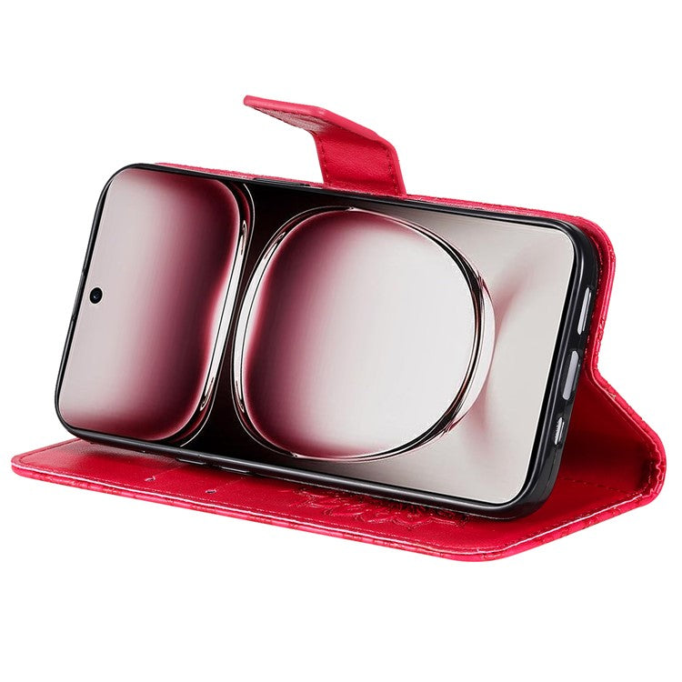 KT Imprinting Flower Series-1 For Oppo Reno12 Pro 5G (Global) / (China) Case Leather Wallet Drop-proof Phone Cover - Red
