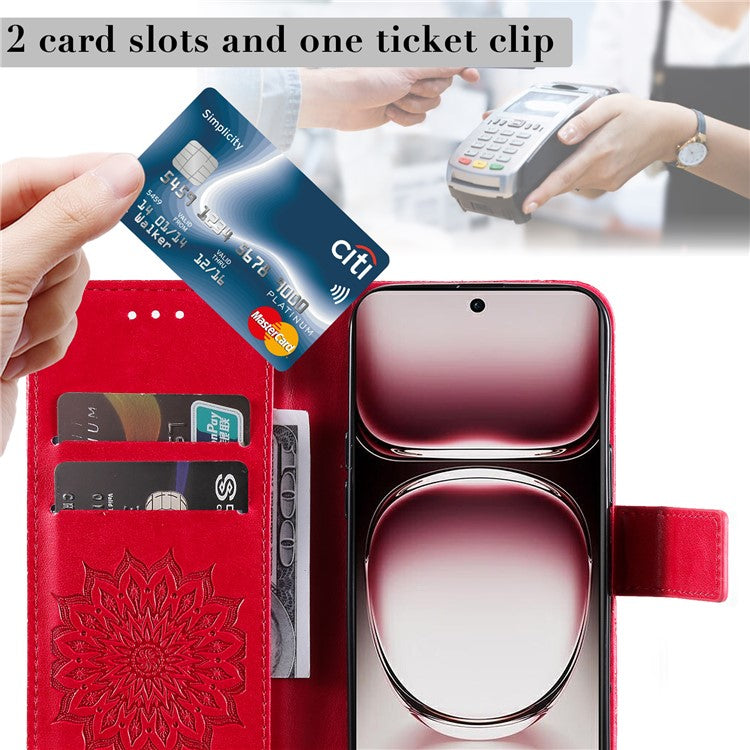 KT Imprinting Flower Series-1 For Oppo Reno12 Pro 5G (Global) / (China) Case Leather Wallet Drop-proof Phone Cover - Red