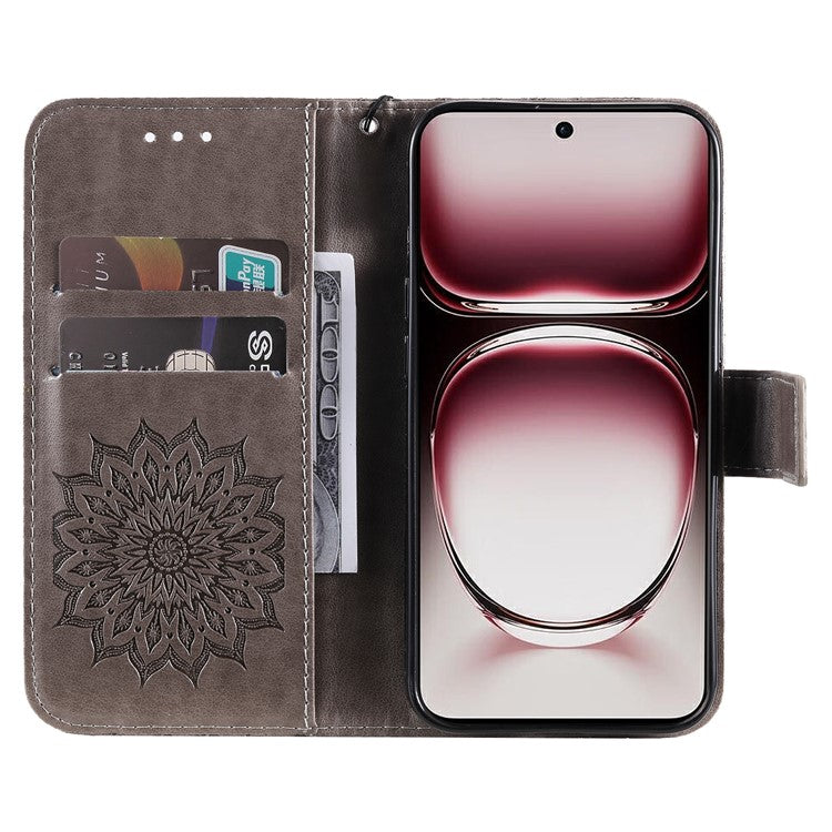 KT Imprinting Flower Series-1 For Oppo Reno12 Pro 5G (Global) / (China) Case Leather Wallet Drop-proof Phone Cover - Grey