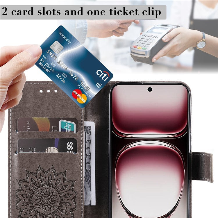 KT Imprinting Flower Series-1 For Oppo Reno12 Pro 5G (Global) / (China) Case Leather Wallet Drop-proof Phone Cover - Grey