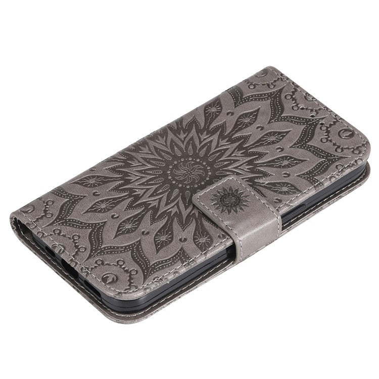 KT Imprinting Flower Series-1 For Oppo Reno12 Pro 5G (Global) / (China) Case Leather Wallet Drop-proof Phone Cover - Grey
