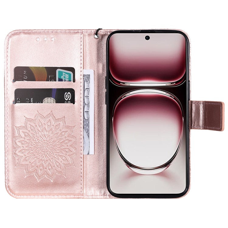 KT Imprinting Flower Series-1 For Oppo Reno12 Pro 5G (Global) / (China) Case Leather Wallet Drop-proof Phone Cover - Rose Gold