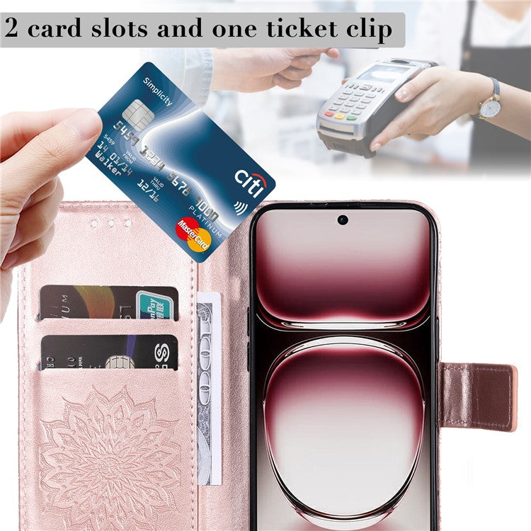 KT Imprinting Flower Series-1 For Oppo Reno12 Pro 5G (Global) / (China) Case Leather Wallet Drop-proof Phone Cover - Rose Gold