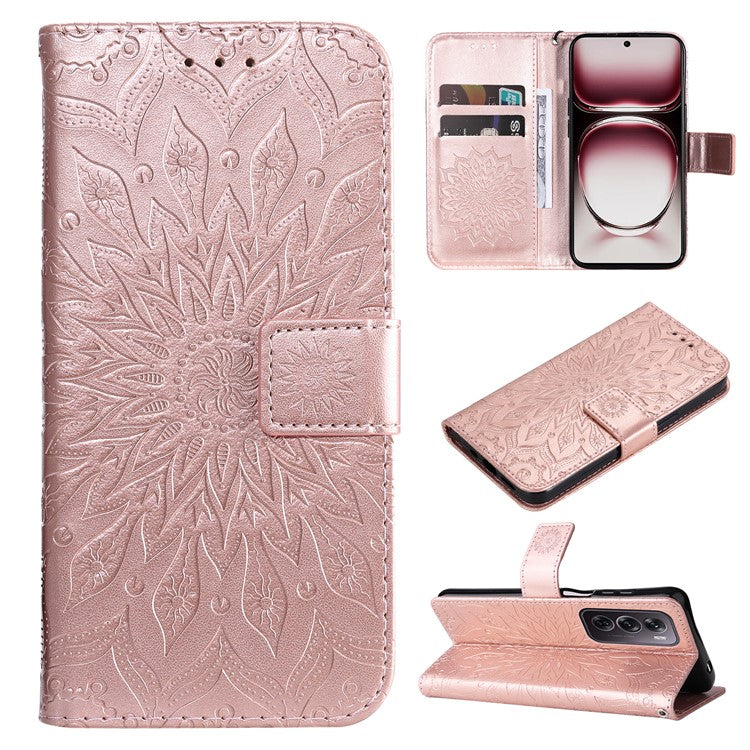 KT Imprinting Flower Series-1 For Oppo Reno12 Pro 5G (Global) / (China) Case Leather Wallet Drop-proof Phone Cover - Rose Gold