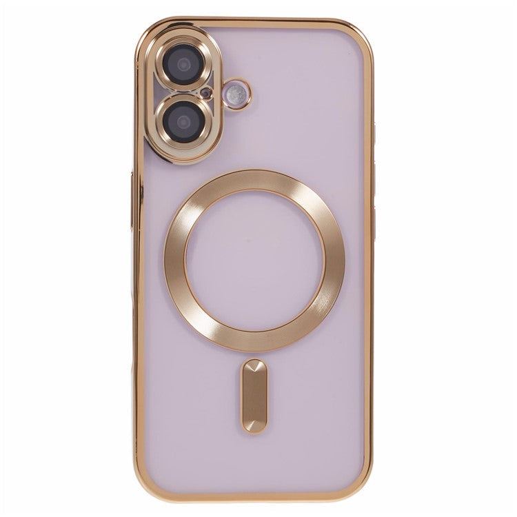 For iPhone 16 Plus Magnetic Case Electroplating Frame TPU Phone Cover with Lens Film - Gold