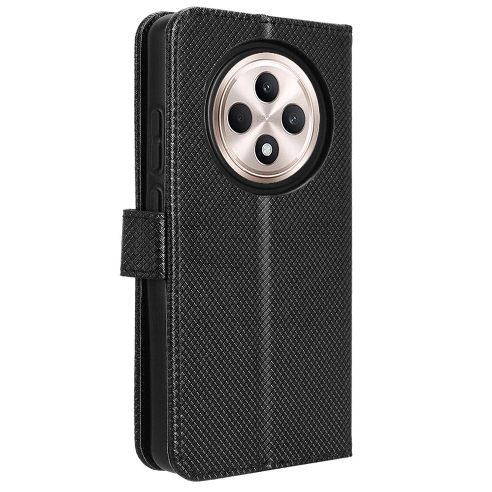 For Oppo Reno12 F 5G / Oppo F27 5G Case PU Leather Diamond Texture Protective Phone Cover - Black