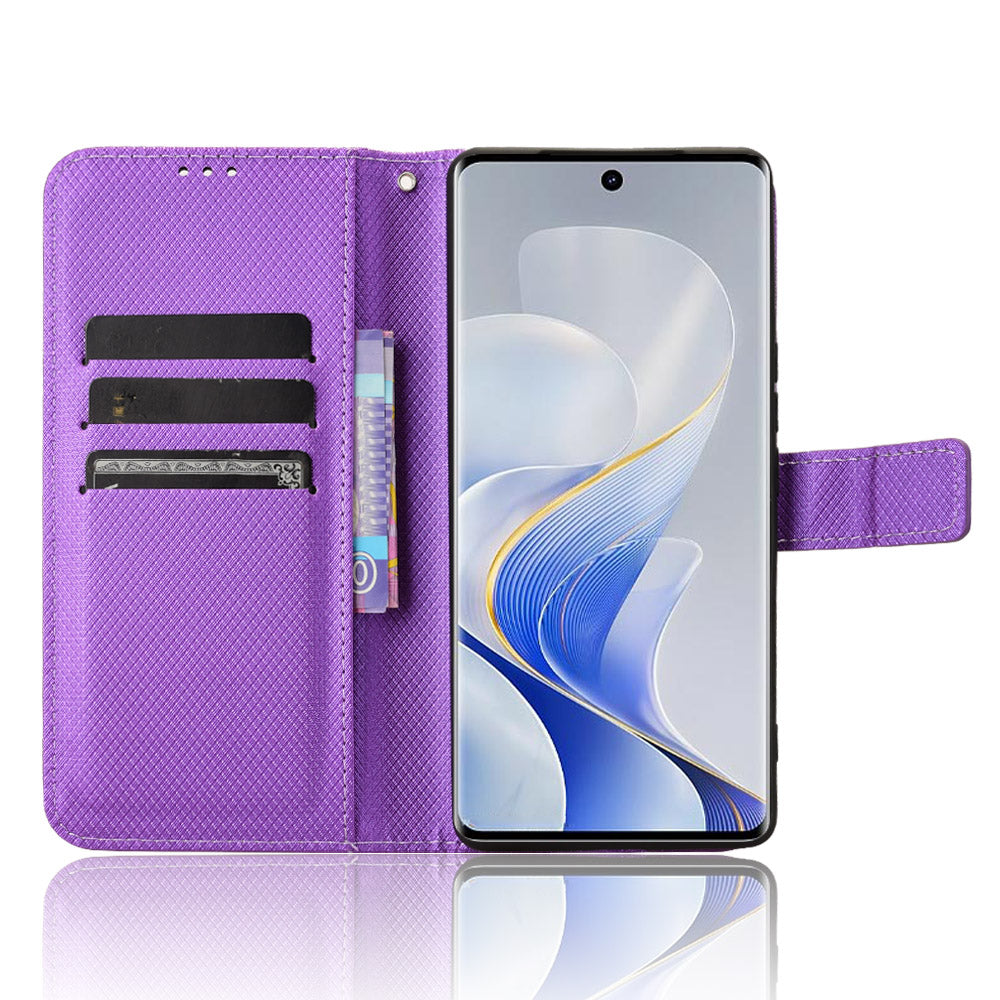 For vivo S19 Pro 5G / V40 5G Case PU Leather Diamond Texture Protective Phone Cover - Purple