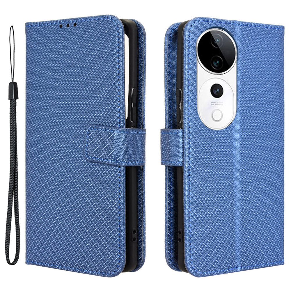 For vivo S19 Pro 5G / V40 5G Case PU Leather Diamond Texture Protective Phone Cover - Blue