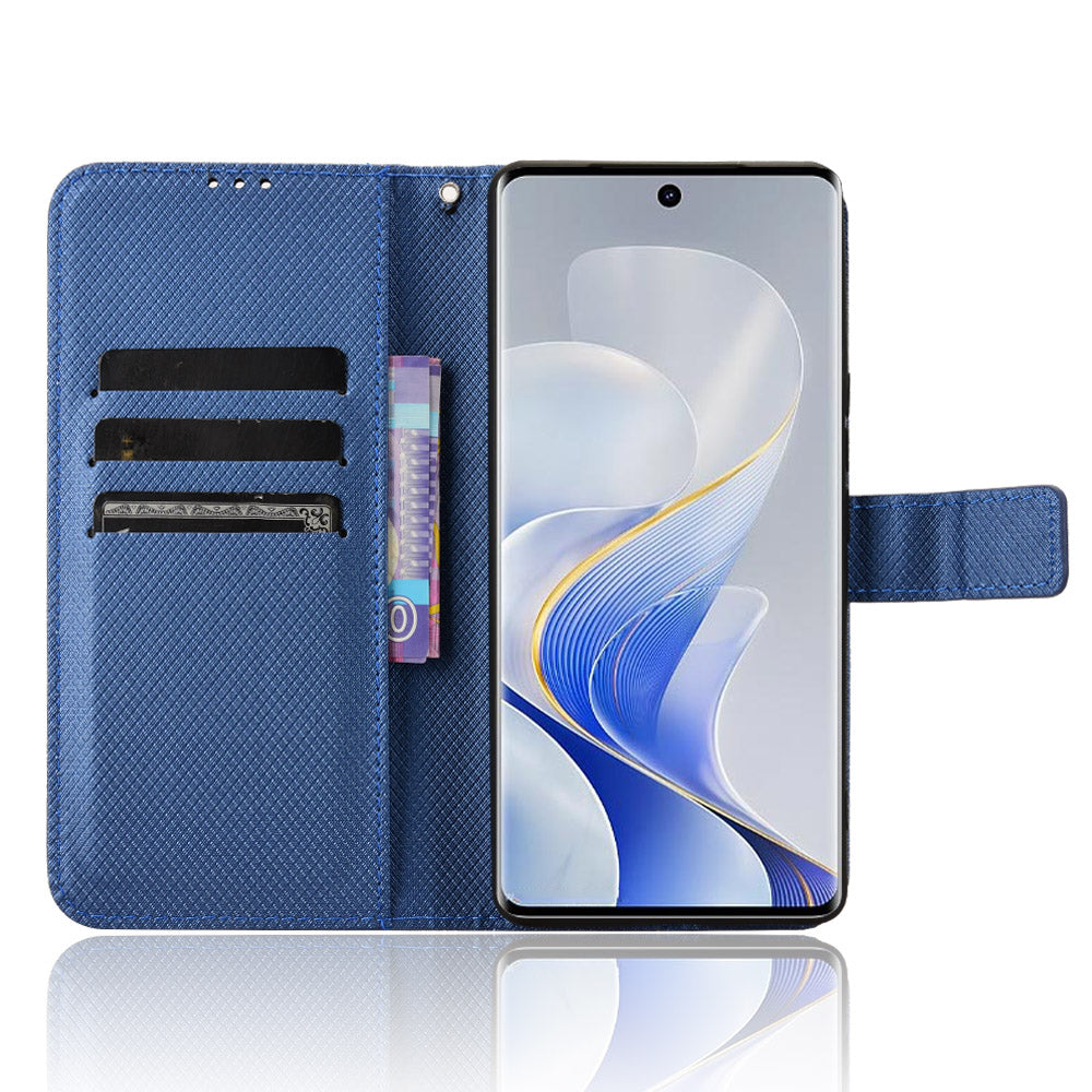 For vivo S19 Pro 5G / V40 5G Case PU Leather Diamond Texture Protective Phone Cover - Blue