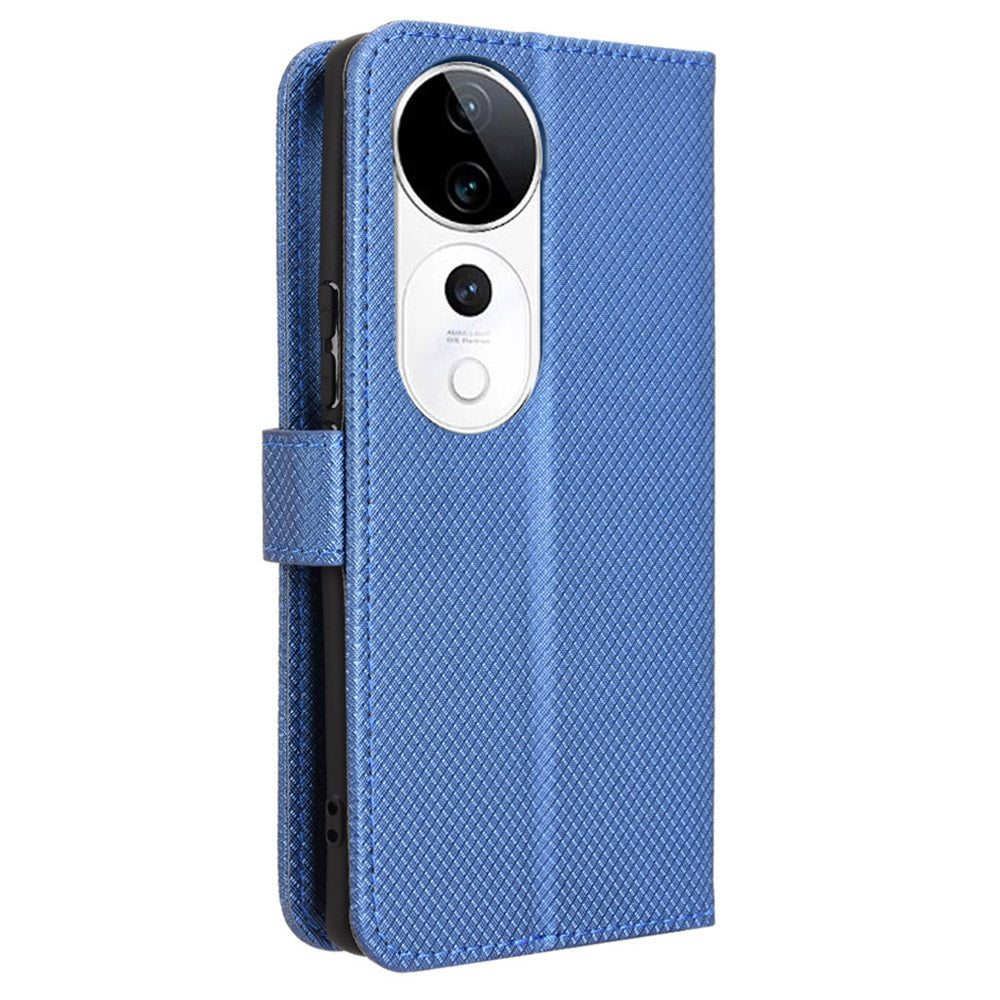 For vivo S19 Pro 5G / V40 5G Case PU Leather Diamond Texture Protective Phone Cover - Blue