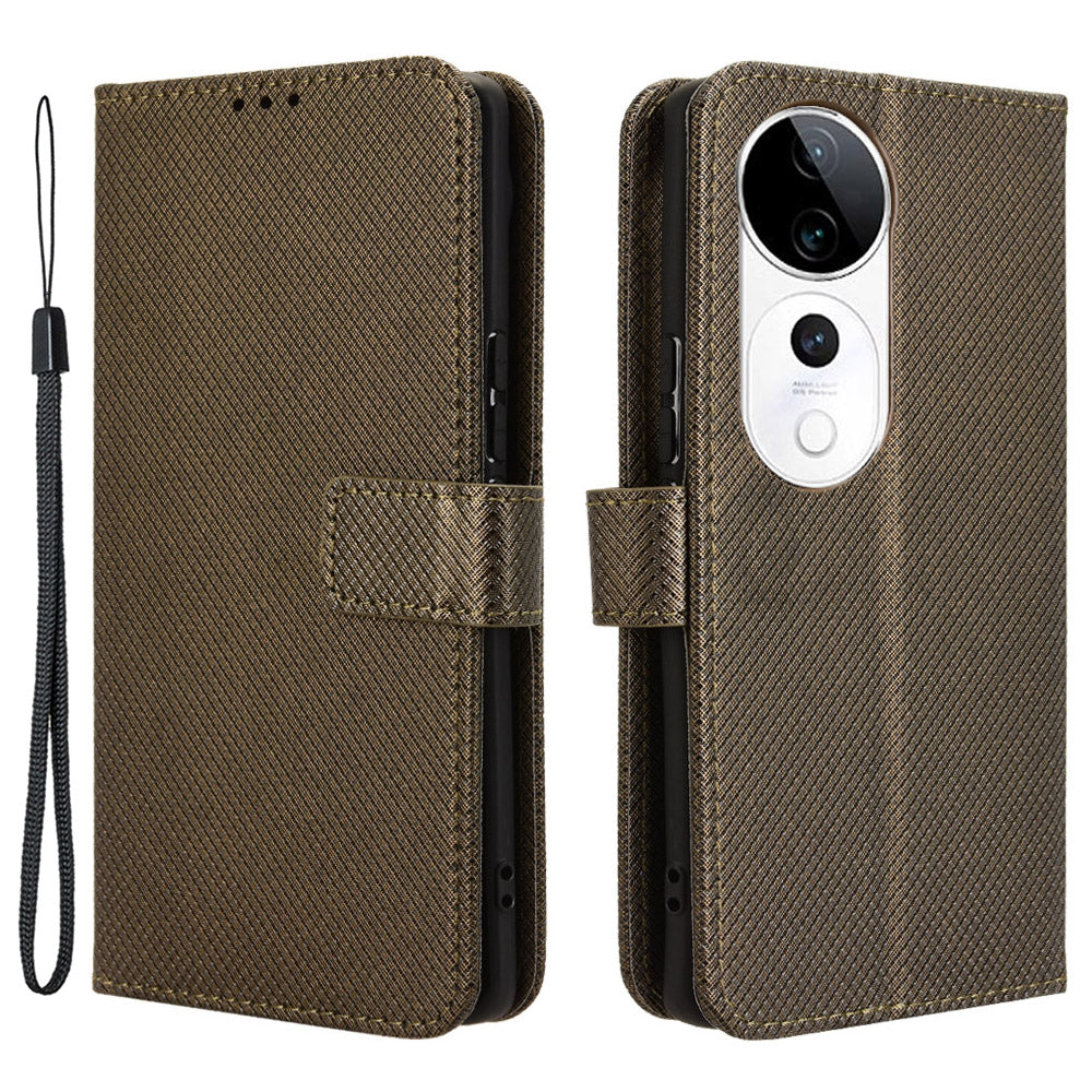 For vivo S19 Pro 5G / V40 5G Case PU Leather Diamond Texture Protective Phone Cover - Brown