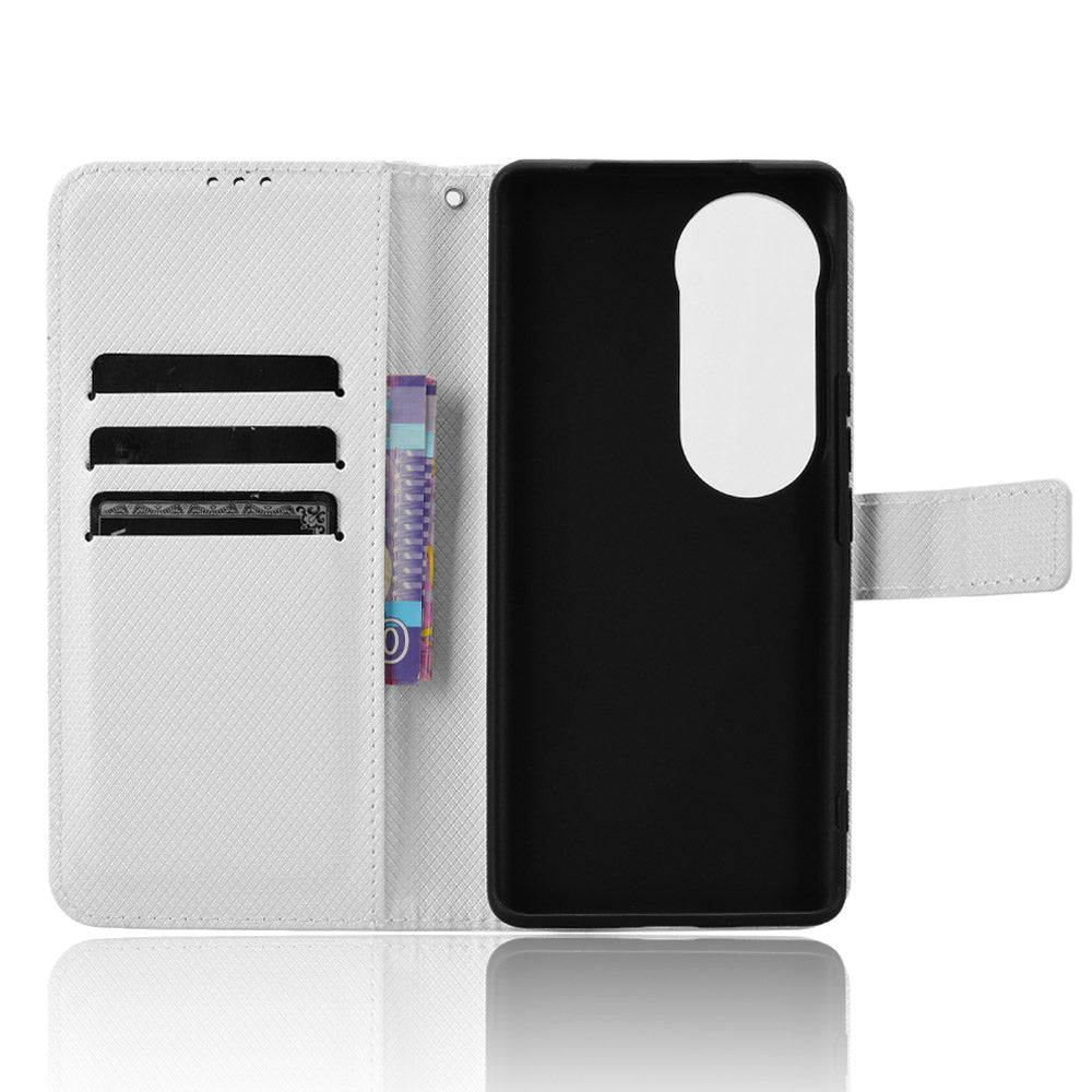 For vivo S19 Pro 5G / V40 5G Case PU Leather Diamond Texture Protective Phone Cover - White