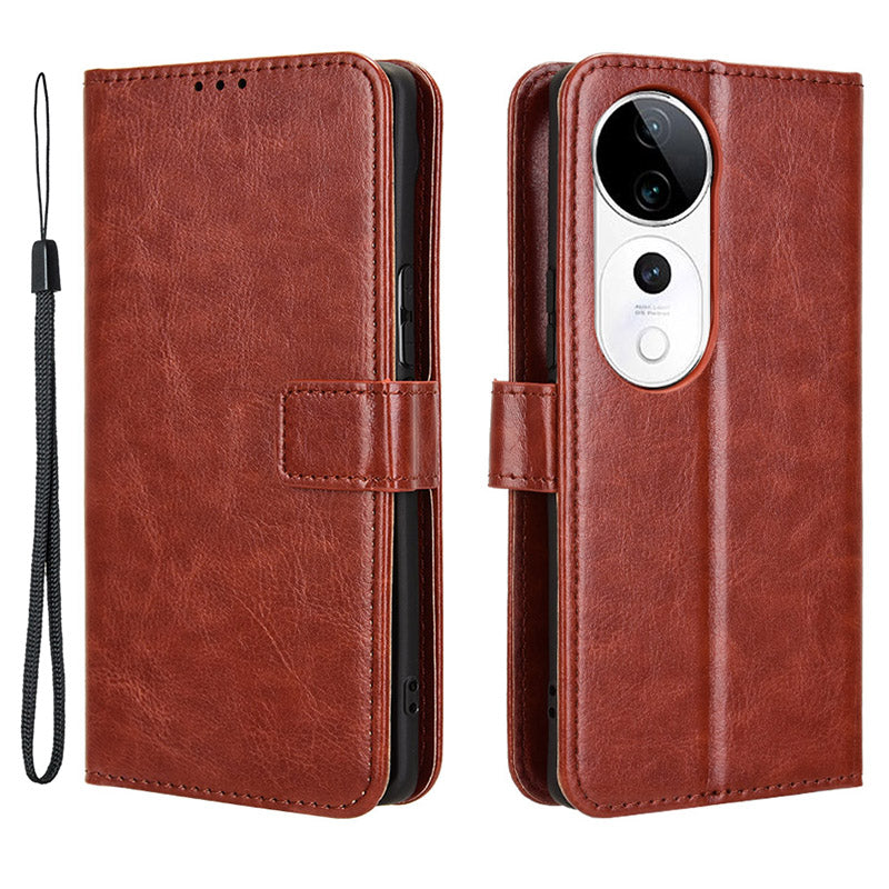 For vivo S19 Pro 5G / V40 5G Leather Phone Case Wallet Crazy Horse Texture - Brown