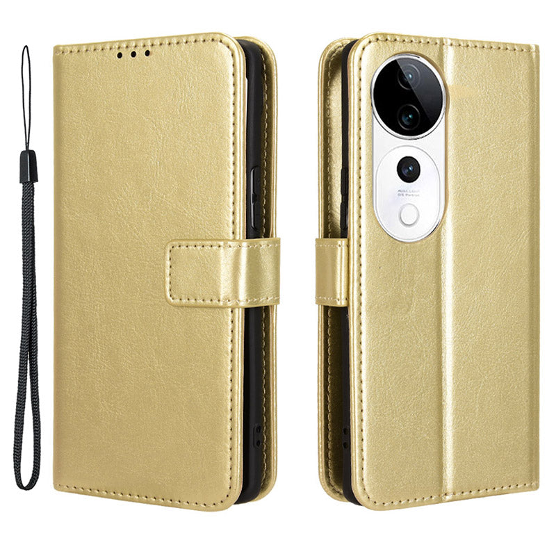 For vivo S19 Pro 5G / V40 5G Leather Phone Case Wallet Crazy Horse Texture - Gold