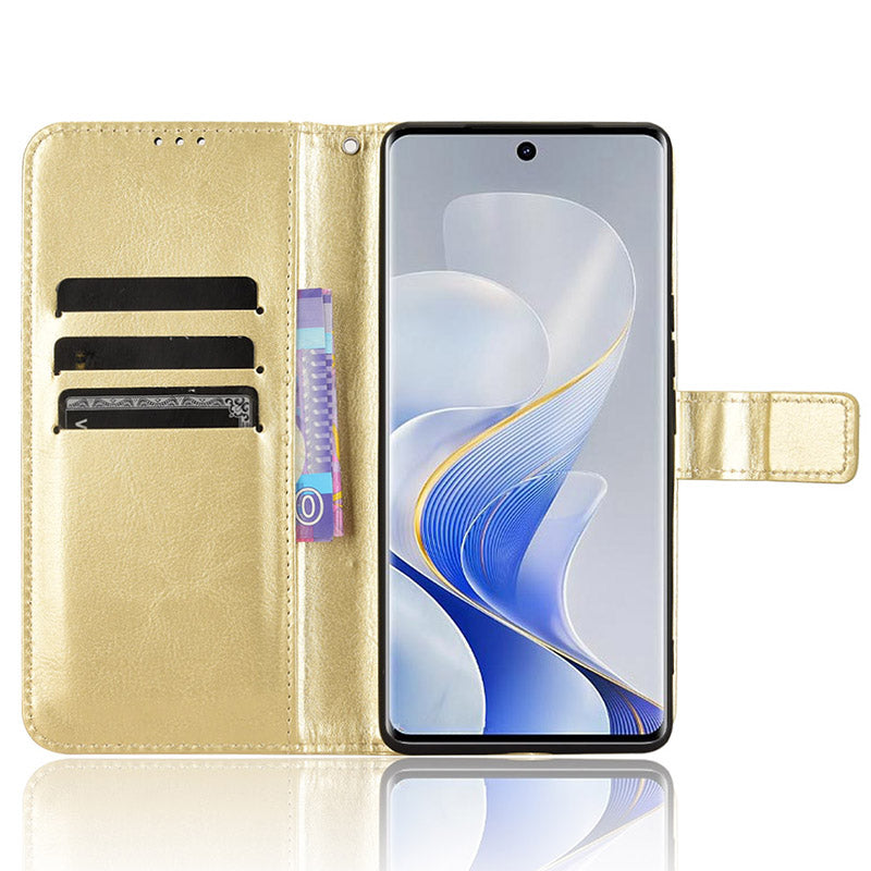 For vivo S19 Pro 5G / V40 5G Leather Phone Case Wallet Crazy Horse Texture - Gold