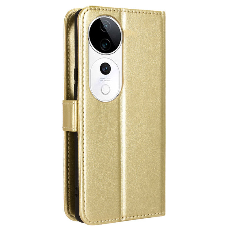 For vivo S19 Pro 5G / V40 5G Leather Phone Case Wallet Crazy Horse Texture - Gold