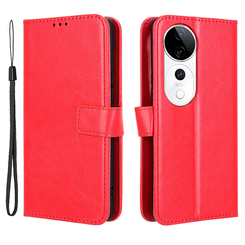 For vivo S19 Pro 5G / V40 5G Leather Phone Case Wallet Crazy Horse Texture - Red