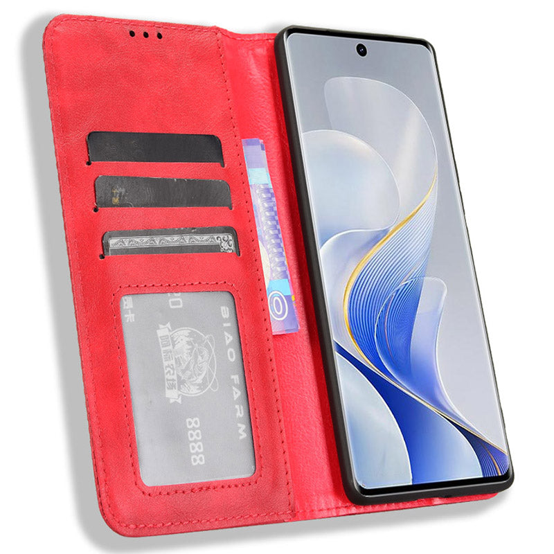 For vivo S19 Pro 5G / V40 5G Case Retro PU Leather Wallet Phone Cover Stand - Red