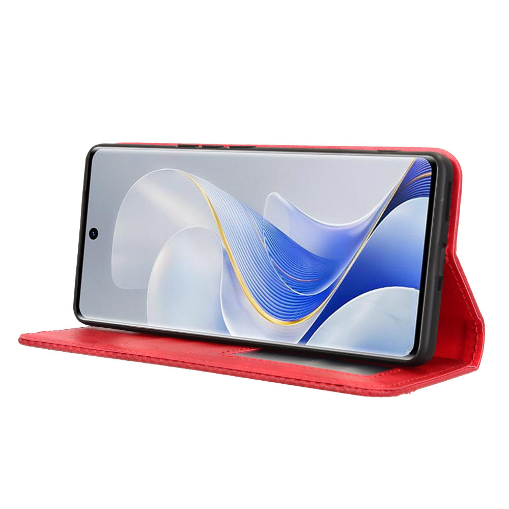For vivo S19 Pro 5G / V40 5G Case Retro PU Leather Wallet Phone Cover Stand - Red