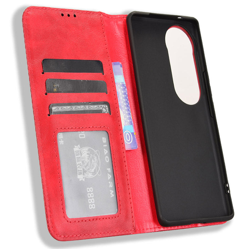 For vivo S19 Pro 5G / V40 5G Case Retro PU Leather Wallet Phone Cover Stand - Red