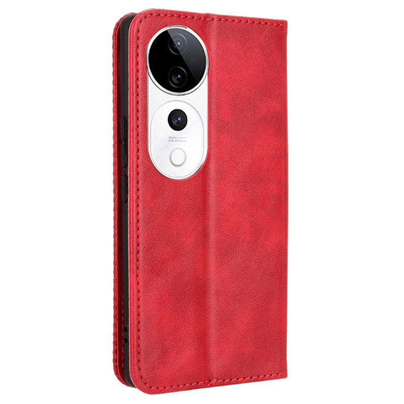 For vivo S19 Pro 5G / V40 5G Case Retro PU Leather Wallet Phone Cover Stand - Red