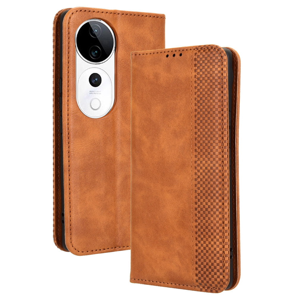 For vivo S19 Pro 5G / V40 5G Case Retro PU Leather Wallet Phone Cover Stand - Brown