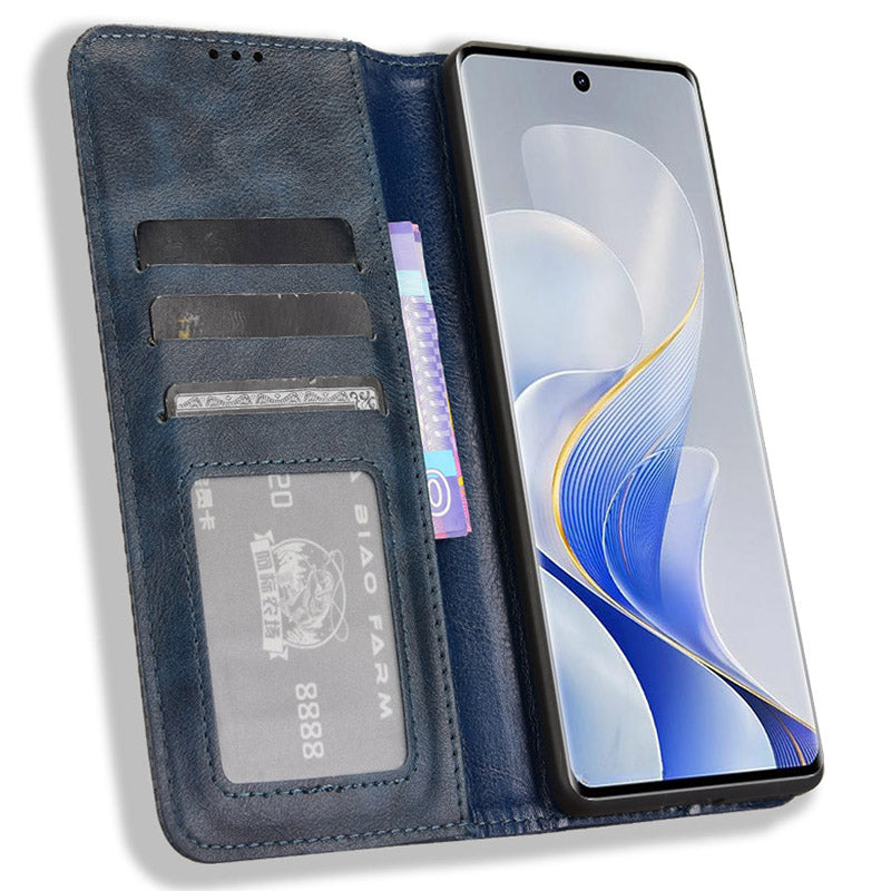 For vivo S19 Pro 5G / V40 5G Case Retro PU Leather Wallet Phone Cover Stand - Blue