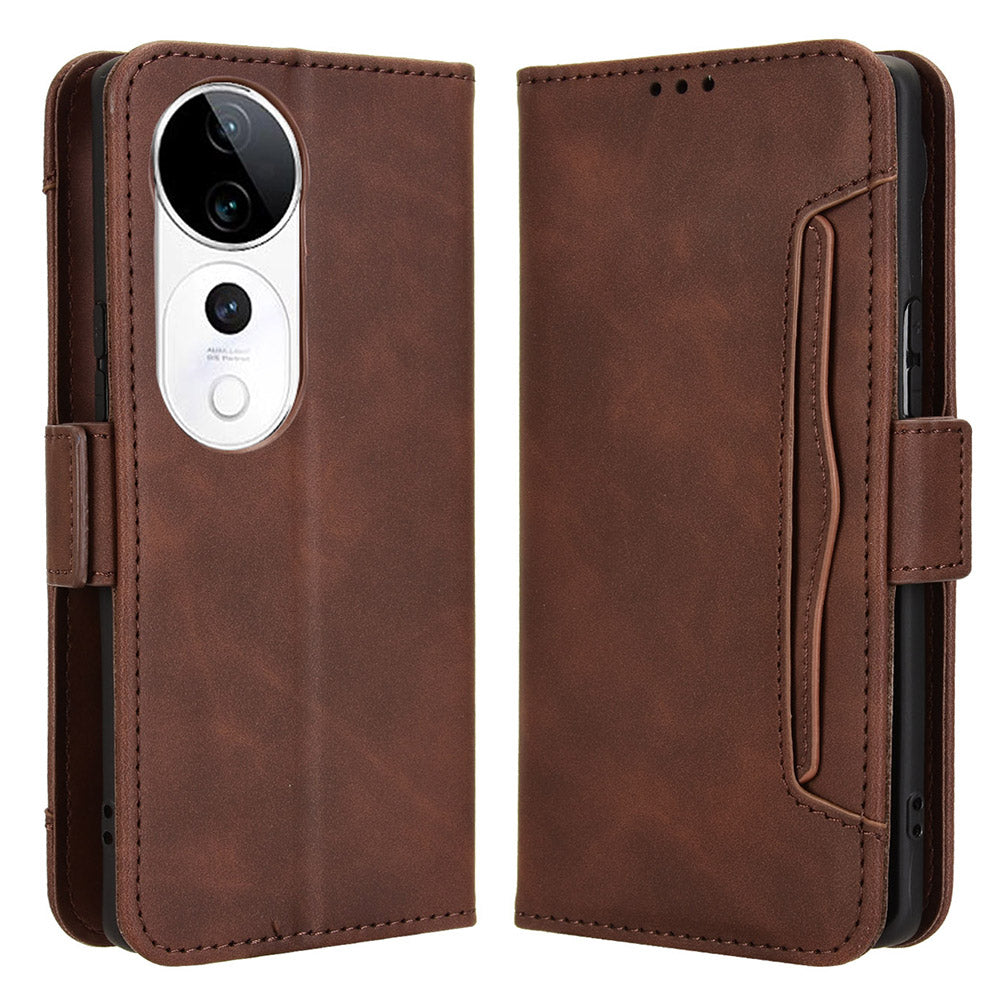 For vivo S19 Pro 5G / V40 5G Case Multiple Card Slots Leather Stand Phone Cover - Brown