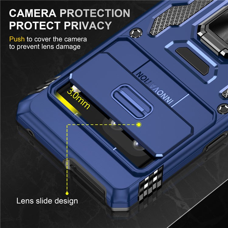Armor Series For Google Pixel 9 Pro / Pixel 9 Case PC+TPU Kickstand Phone Cover with Slide Lens Shield - Navy Blue