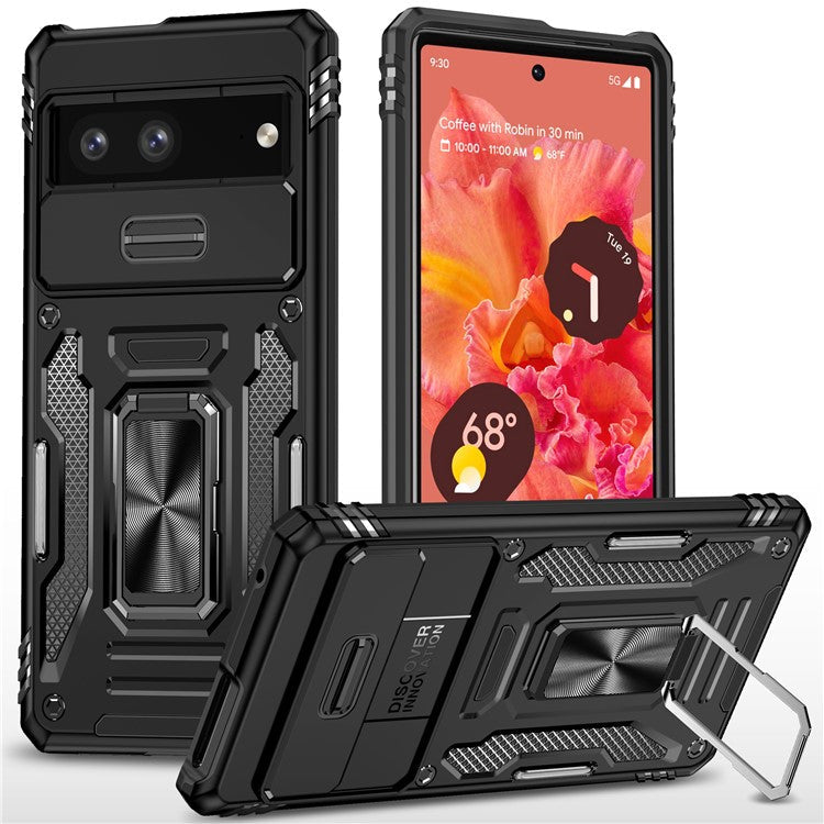Armor Series For Google Pixel 9 Pro / Pixel 9 Case PC+TPU Kickstand Phone Cover with Slide Lens Shield - Black