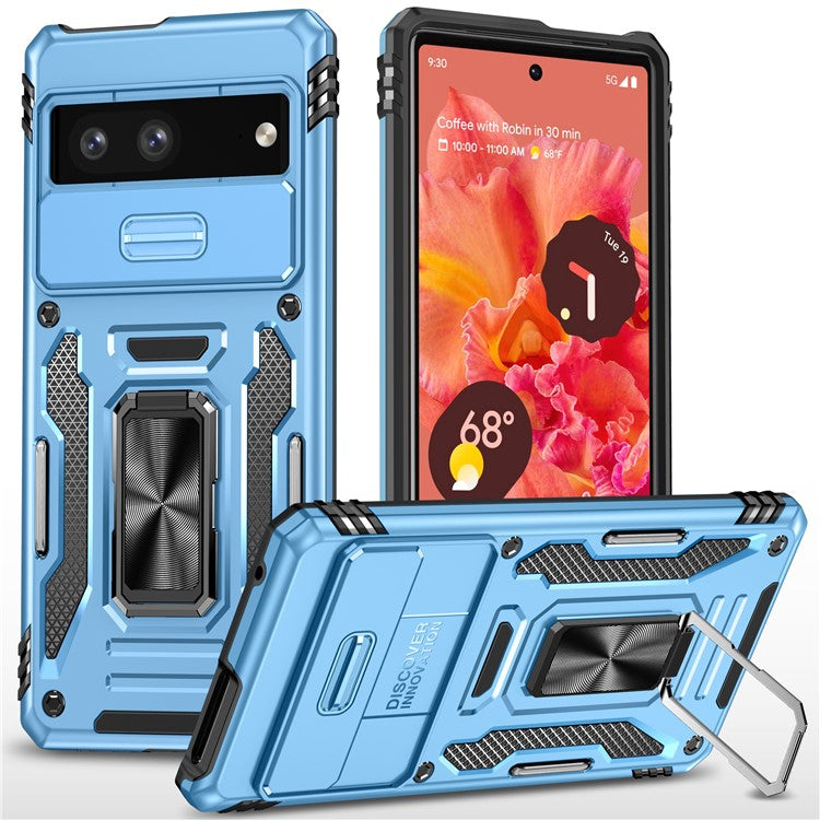Armor Series For Google Pixel 9 Pro / Pixel 9 Case PC+TPU Kickstand Phone Cover with Slide Lens Shield - Baby Blue