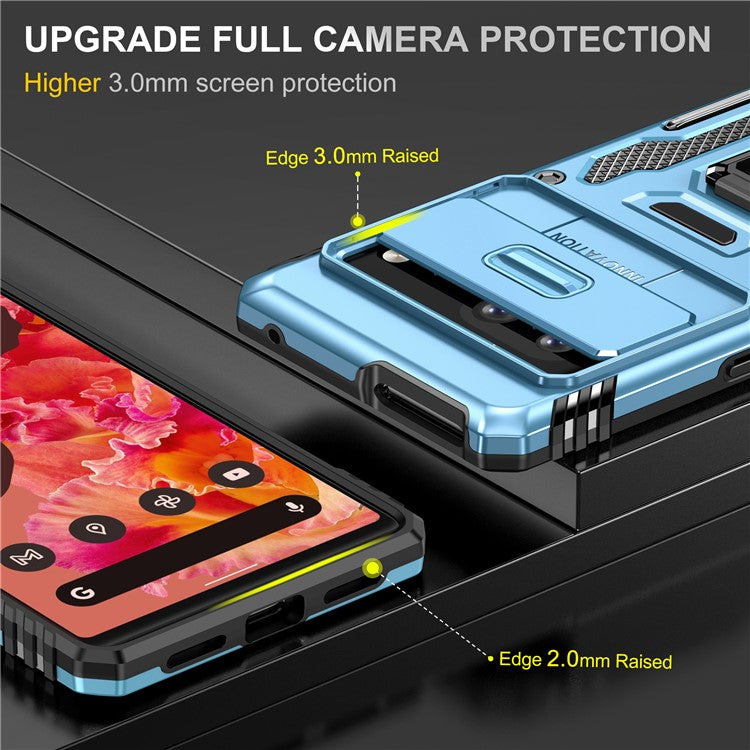 Armor Series For Google Pixel 9 Pro / Pixel 9 Case PC+TPU Kickstand Phone Cover with Slide Lens Shield - Baby Blue