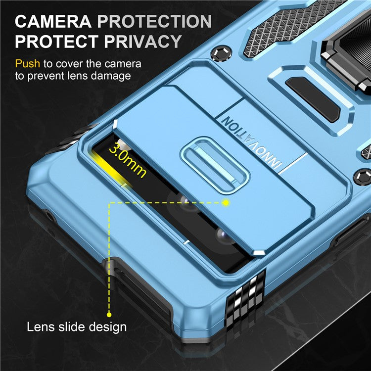 Armor Series For Google Pixel 9 Pro / Pixel 9 Case PC+TPU Kickstand Phone Cover with Slide Lens Shield - Baby Blue