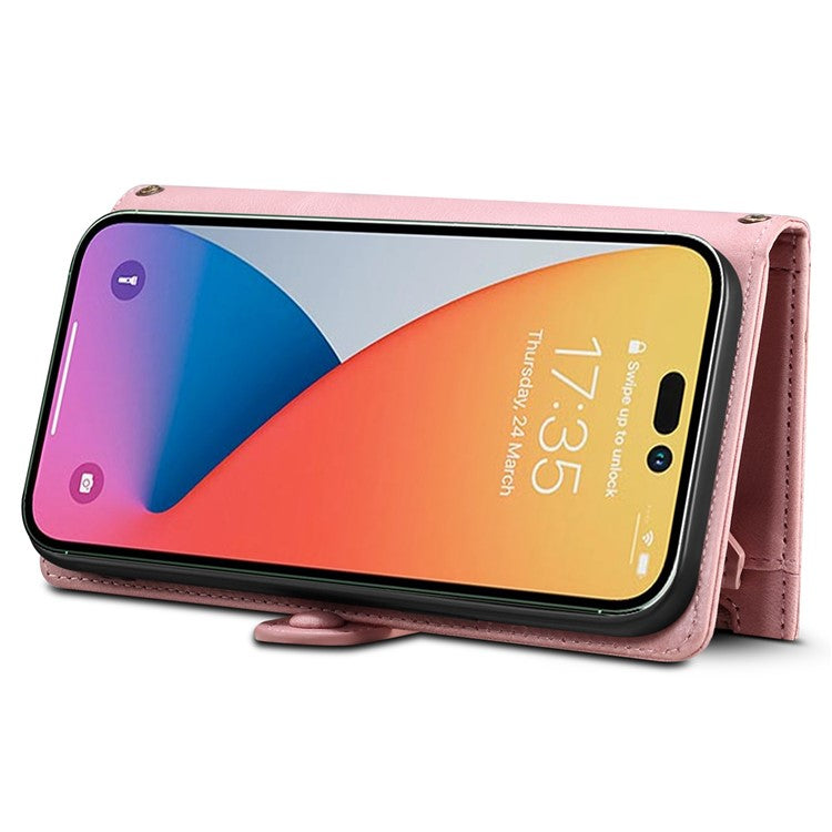 ESEBLE Star Series For iPhone 16 Plus Case Zipper Wallet Leather Stand Phone Cover - Rose Gold