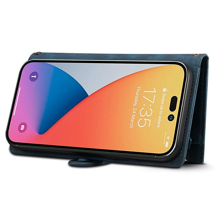 ESEBLE Star Series For iPhone 16 Case Zipper Wallet Leather Stand Phone Cover - Blue