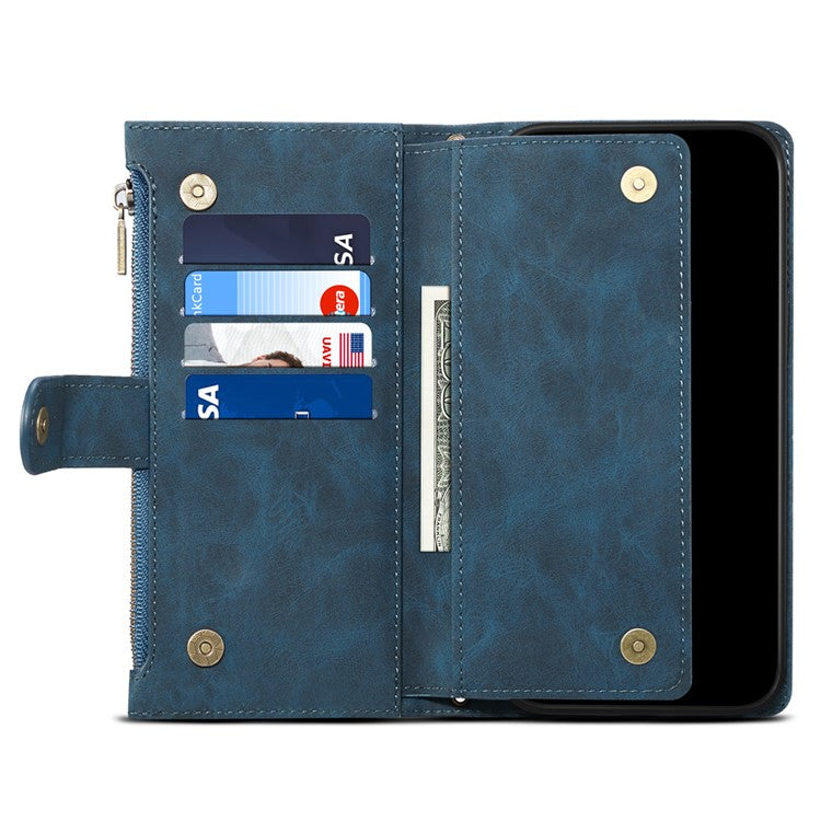 ESEBLE Star Series For iPhone 16 Case Zipper Wallet Leather Stand Phone Cover - Blue