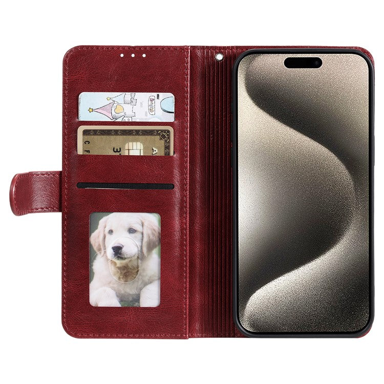 013 Style For iPhone 16 Pro Case PU Leather Anti-fall Phone Cover with 6 Card Slots - Wine Red