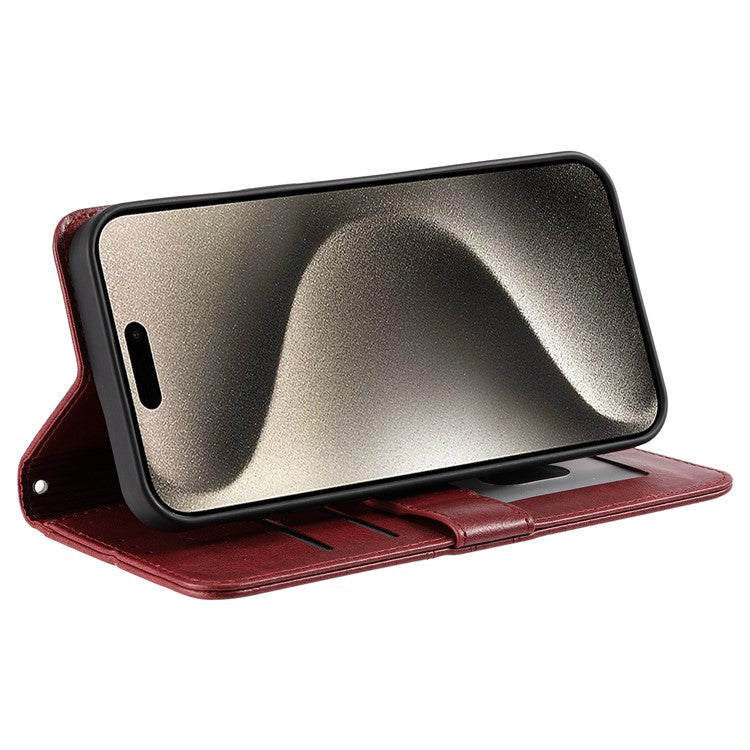 013 Style For iPhone 16 Pro Case PU Leather Anti-fall Phone Cover with 6 Card Slots - Wine Red