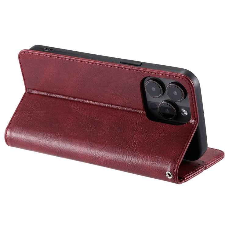 013 Style For iPhone 16 Pro Case PU Leather Anti-fall Phone Cover with 6 Card Slots - Wine Red