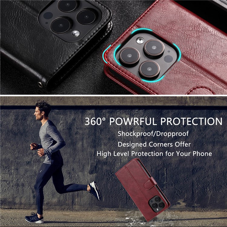 013 Style For iPhone 16 Pro Case PU Leather Anti-fall Phone Cover with 6 Card Slots - Wine Red