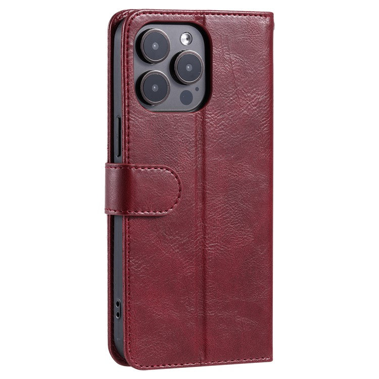 013 Style For iPhone 16 Pro Case PU Leather Anti-fall Phone Cover with 6 Card Slots - Wine Red