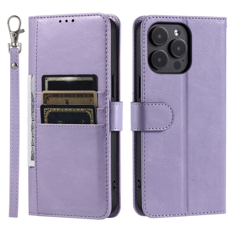 013 Style For iPhone 16 Pro Case PU Leather Anti-fall Phone Cover with 6 Card Slots - Purple