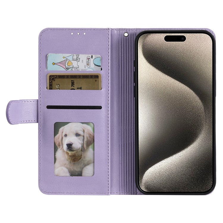 013 Style For iPhone 16 Pro Case PU Leather Anti-fall Phone Cover with 6 Card Slots - Purple