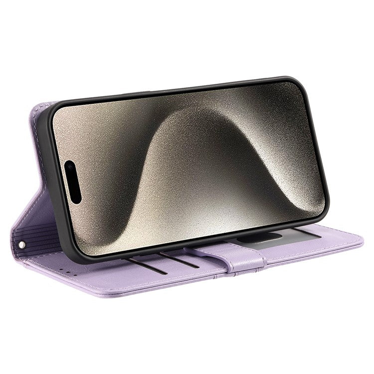 013 Style For iPhone 16 Pro Case PU Leather Anti-fall Phone Cover with 6 Card Slots - Purple