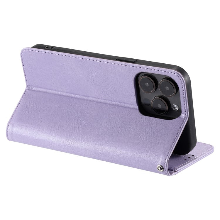 013 Style For iPhone 16 Pro Case PU Leather Anti-fall Phone Cover with 6 Card Slots - Purple