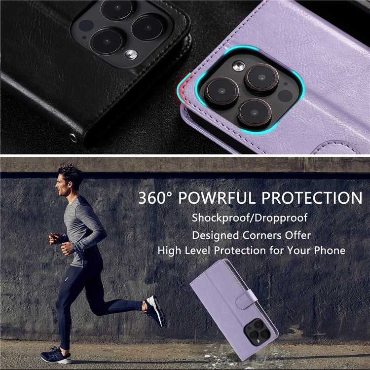 013 Style For iPhone 16 Pro Case PU Leather Anti-fall Phone Cover with 6 Card Slots - Purple