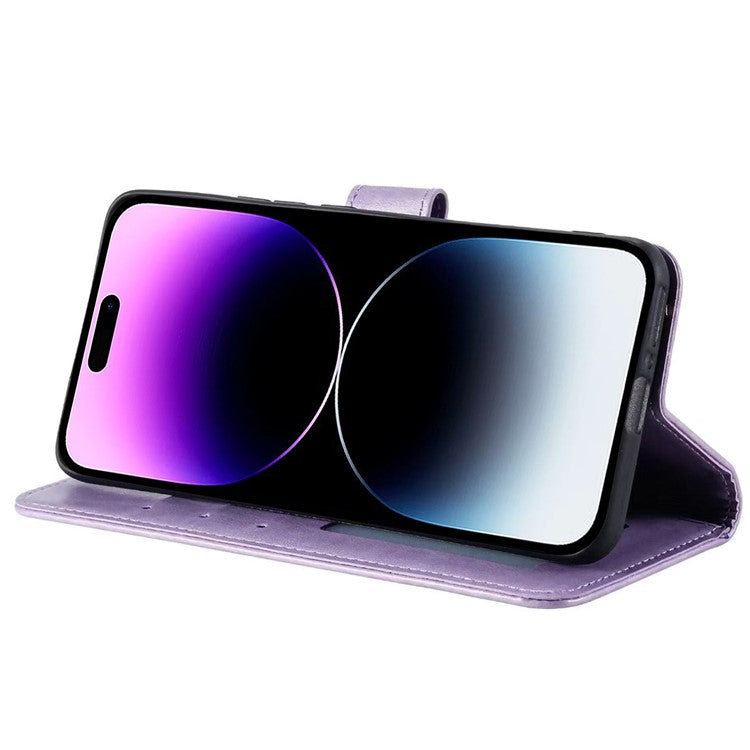 For iPhone 16 Pro Stand Case Imprinted Totem PU Leather Wallet Phone Cover - Purple