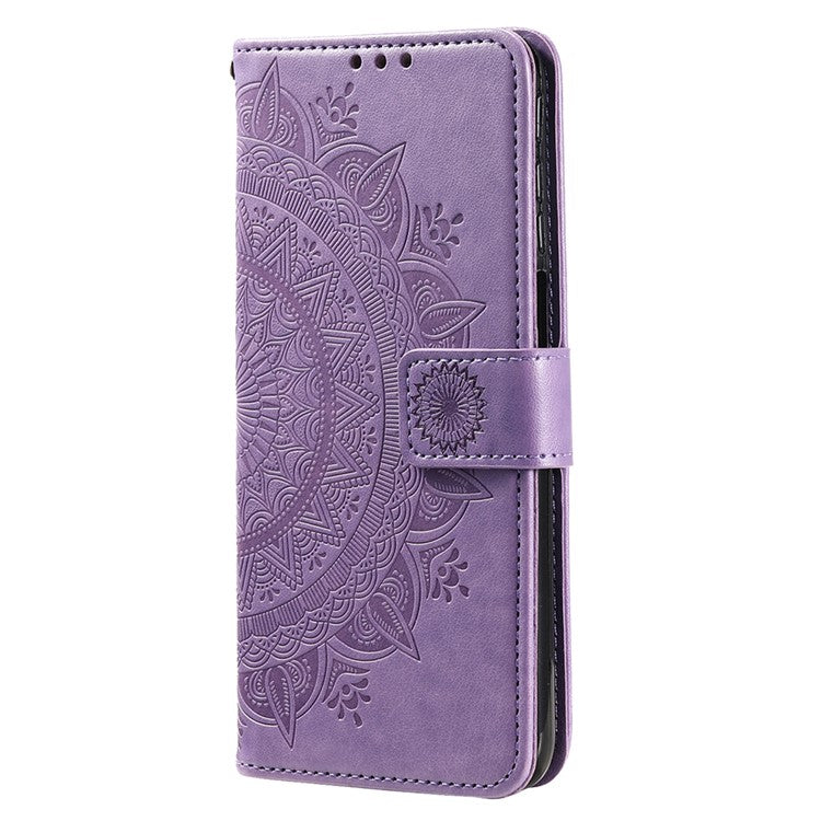 For iPhone 16 Pro Stand Case Imprinted Totem PU Leather Wallet Phone Cover - Purple